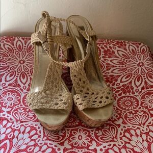 Steve Madden Cream Wedge Sandals with Ankle Straps